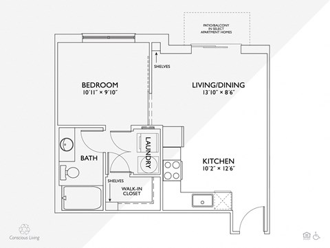 A1 floor plan at Penn Circle, Indiana, 46032